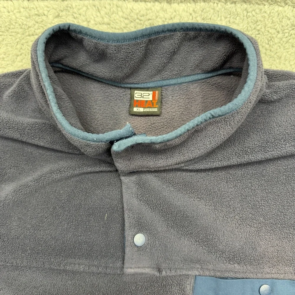 32 Degrees Heat Mens XL Navy Blue Fleece Quarter Button Pullover Sweater Jacket